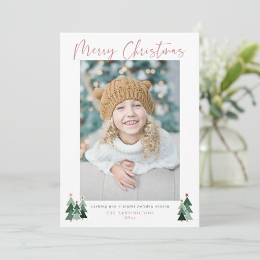 Cartes Pour Fêtes Annuelles Minuscule Pink Trees de Noël Photo (Debout devant)