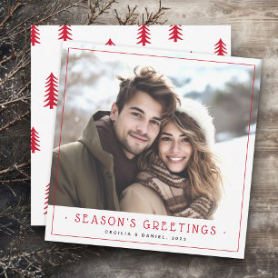 Cartes Pour Fêtes Annuelles Minuscules arbres de Noël mignons photo rouge blan