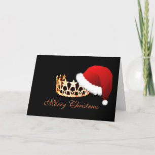 Cartes Pour Fêtes Annuelles Miss America USA Santa Hat Orange Crown Card