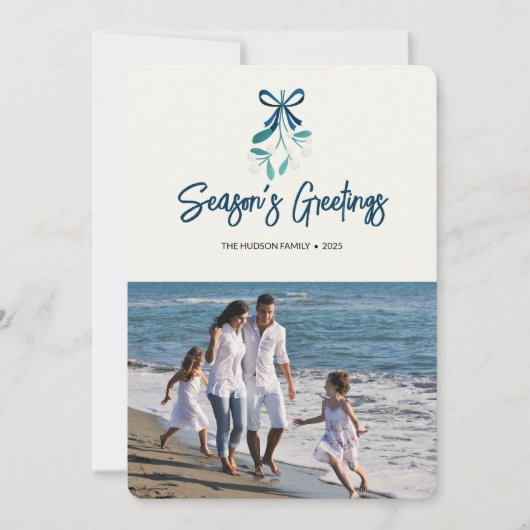 Cartes Pour Fêtes Annuelles Mistletoe à ruban bleu (Devant)