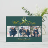 Cartes Pour Fêtes Annuelles Mistletoe Gold Script Photo Collage Noël (Debout devant)