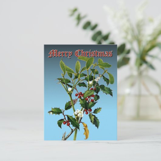 Cartes Pour Fêtes Annuelles Mistletoe & Holly Greenery Art botanique (Debout devant)