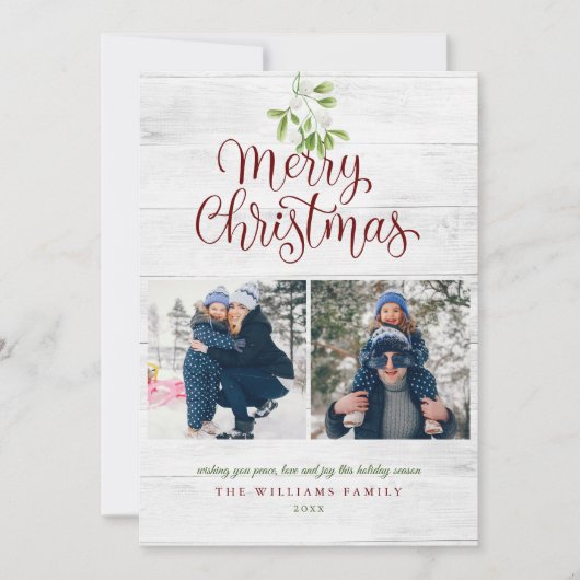 Cartes Pour Fêtes Annuelles Mistletoe Joyeux Noël 3 Photo Bois rustique (Devant)