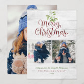 Cartes Pour Fêtes Annuelles Mistletoe Joyeux Noël 3 Photo Bois rustique (Devant / Derrière)