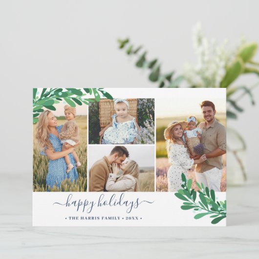 Cartes Pour Fêtes Annuelles Mistletoe Twigs Photo Collage Happy Holidays (Debout devant)