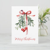 Cartes Pour Fêtes Annuelles Mistletoe verte rouge Joyeux Noël hiver (Debout devant)