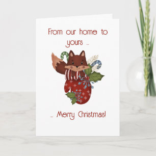 Cartes Pour Fêtes Annuelles Mitaine de Noël avec renard mignon