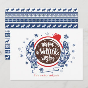 Cartes Pour Fêtes Annuelles Mittens Et cacao Chaleureux Souhaits Hiver