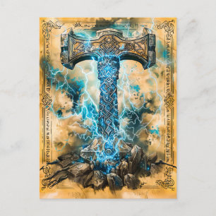Cartes Pour Fêtes Annuelles Mjölnir Marteau de Thor avec Foudre