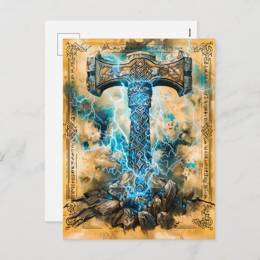 Cartes Pour Fêtes Annuelles Mjölnir Thors Hammer avec éclair (Devant / Derrière)