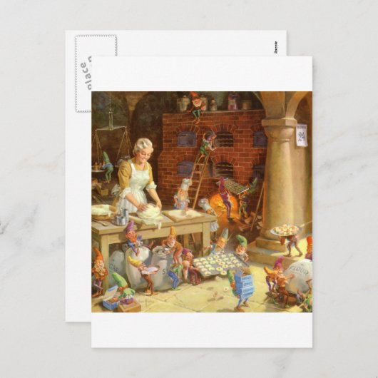 Cartes Pour Fêtes Annuelles Mme Claus Bakes Cookies with Père Noël Elves! (Devant / Derrière)