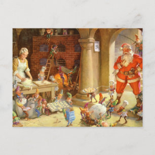 Cartes Pour Fêtes Annuelles Mme Claus et elfes de Santa faisant des biscuits