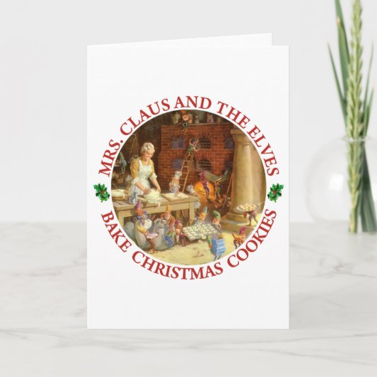 Cartes Pour Fêtes Annuelles Mme Claus et Père Noël Elfes Cuisiner des cookies  (Devant)