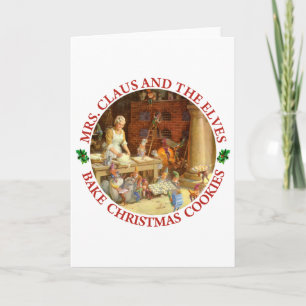 Cartes Pour Fêtes Annuelles Mme Claus et Père Noël Elfes Cuisiner des cookies