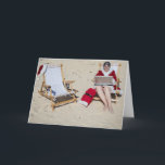 Cartes Pour Fêtes Annuelles Mme Claus online at the beach<br><div class="desc">Fully customizable Christmas card with Mme Claus working online on sandy beach.</div>