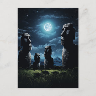 Cartes Pour Fêtes Annuelles Moaï mystique sous le clair de lune - Île de Pâque