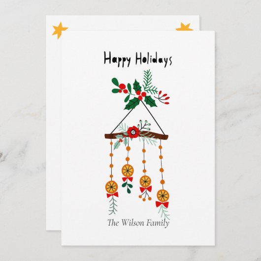 Cartes Pour Fêtes Annuelles Mobile de Noël festif orange et houx (Devant / Derrière)