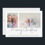 Cartes Pour Fêtes Annuelles Modern 2 Photo Collage Bébé Jumeaux Premier Noël<br><div class="desc">Famille 2 Photo Collage Baby Twins First Christmas Card. Remplacez simplement les deux exemples de photos par les vôtres et personnalisez avec votre salutation et vos noms en bas. Joyeux Noël est dans un script stylé. Aussi disponible en téléchargement numérique imprimable.</div>