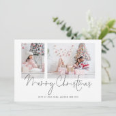 Cartes Pour Fêtes Annuelles Modern 2 Photos Family Script Joyeux Noël (Debout devant)