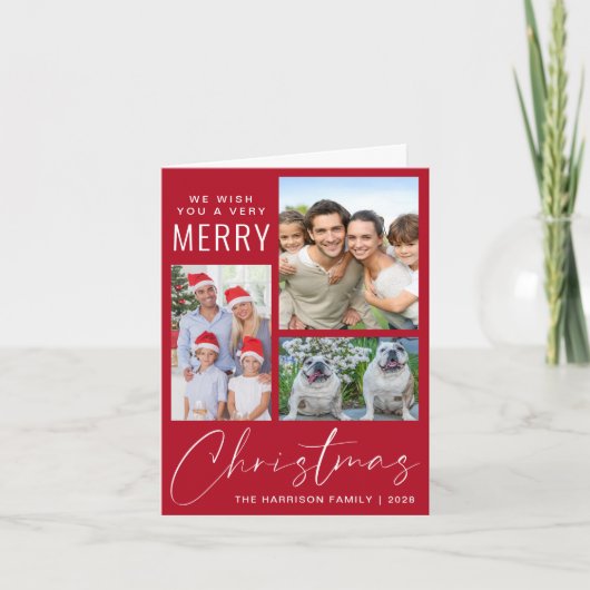 Cartes Pour Fêtes Annuelles Modern 3 Photo Très Joyeux Noël Rouge (Devant)
