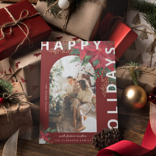 Cartes Pour Fêtes Annuelles Modern Arch Photo Poinsietta Floral Christmas