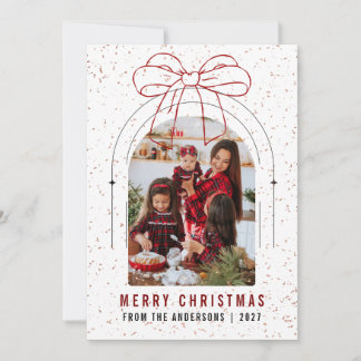 Cartes Pour Fêtes Annuelles Modern Arch Red Ribbon Photo Merry Christmas Bow