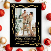 Cartes Pour Fêtes Annuelles Modern Black and Gold Bow 2 Photo Merry Christmas
