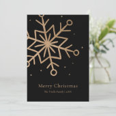 Cartes Pour Fêtes Annuelles Modern Black Gold Snow Flake Script Christmas (Debout devant)