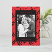 Cartes Pour Fêtes Annuelles Modern Black & Red “Blessed” Script Photo (Debout devant)