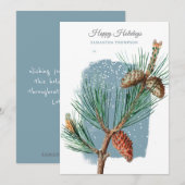 Cartes Pour Fêtes Annuelles Modern Blue Winter Snow Pine Cone Christmas (Devant / Derrière)