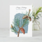 Cartes Pour Fêtes Annuelles Modern Blue Winter Snow Pine Cone Christmas (Debout devant)