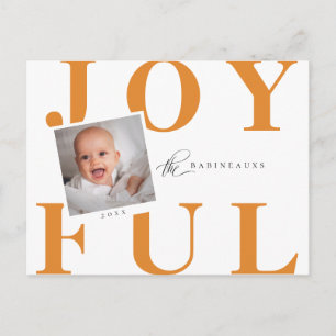 Cartes Pour Fêtes Annuelles Modern Bold JOYFUL Noël Photo Orange