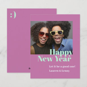 Cartes Pour Fêtes Annuelles Modern Bold Seafoam Purple Script Photo Nouvel An