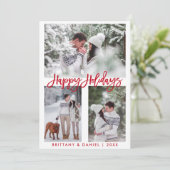 Cartes Pour Fêtes Annuelles Modern Brush Script Photo Joyeuses Fêtes Rouge (Debout devant)