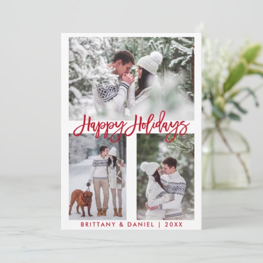 Cartes Pour Fêtes Annuelles Modern Brush Script Photo Joyeuses Fêtes Rouge (Debout devant)