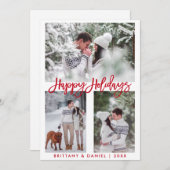 Cartes Pour Fêtes Annuelles Modern Brush Script Photo Joyeuses Fêtes Rouge (Devant / Derrière)