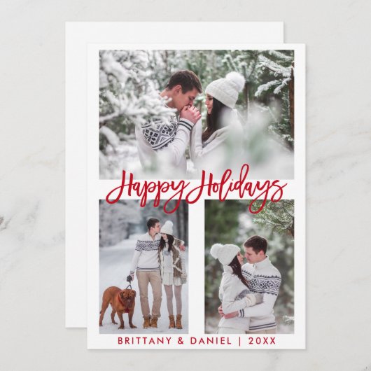 Cartes Pour Fêtes Annuelles Modern Brush Script Photo Joyeuses Fêtes Rouge (Devant / Derrière)