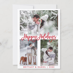 Cartes Pour Fêtes Annuelles Modern Brush Script Photo Joyeuses Fêtes Rouge