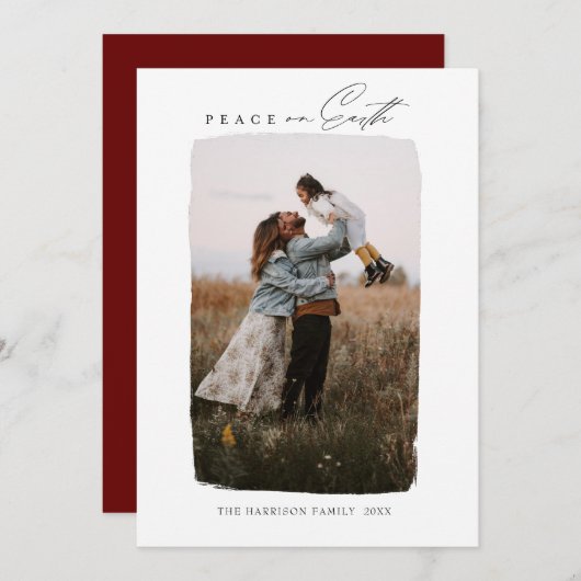 Cartes Pour Fêtes Annuelles Modern Calligraphy Vertical Peace on Earth (Devant / Derrière)