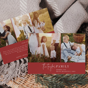 Cartes Pour Fêtes Annuelles Modern Chic Red Family Photo Collage Newsletter