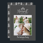 Cartes Pour Fêtes Annuelles Modern Christmas japandi 1 multiphoto<br><div class="desc">Christmas rustic stylish 1 photo holiday card. Avec les temps modernes,  le texte et les trées. Gary backer color can be customized.</div>