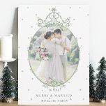 Cartes Pour Fêtes Annuelles Modern Classic Frame Merry & Married Photo<br><div class="desc">This flat christmas | holiday card features a simple sage green vintage frame with a photo. For more advanced customization of this design,  please click the BLUE DESIGN TOOL BUTTON above!</div>