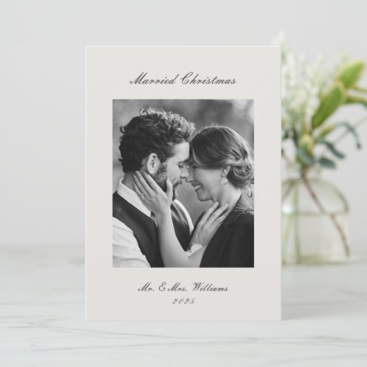 Cartes Pour Fêtes Annuelles Modern Classic Married Christmas Newlywed (Debout devant)