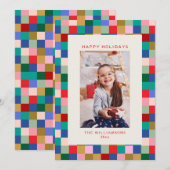 Cartes Pour Fêtes Annuelles Modern Colorful Checkered Border Family Photo (Devant / Derrière)