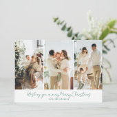 Cartes Pour Fêtes Annuelles Modern Elegant 3 Photo Green Script (Debout devant)