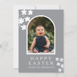 Cartes Pour Fêtes Annuelles Modern Elegant Easter Family Photo Floral & Arch