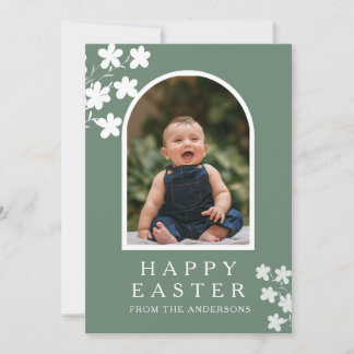Cartes Pour Fêtes Annuelles Modern Elegant Easter Family Photo Floral & Arch