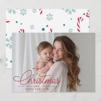 Cartes Pour Fêtes Annuelles Modern Elegant Red Script Photo Merry Christmas