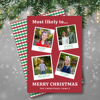 Cartes Pour Fêtes Annuelles Modern Funny Family Photos Red Green Check Holiday