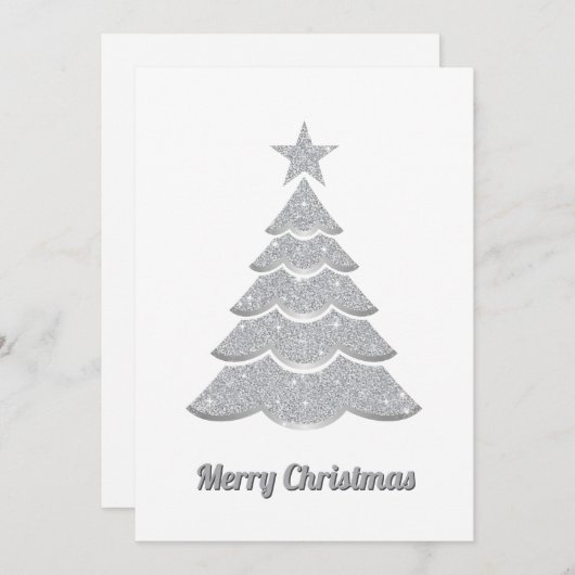 Cartes Pour Fêtes Annuelles Modern Glitter Elegant Snow Christmas Pine Tree (Devant / Derrière)